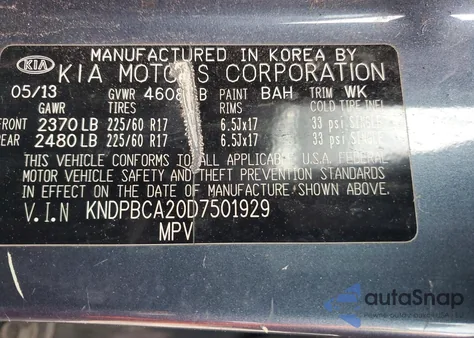 2013 Kia Sportage Lx из США, поврежденный, VIN KNDPBCA20D7501929